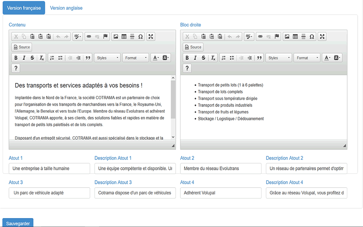 Console d'administration sur mesure