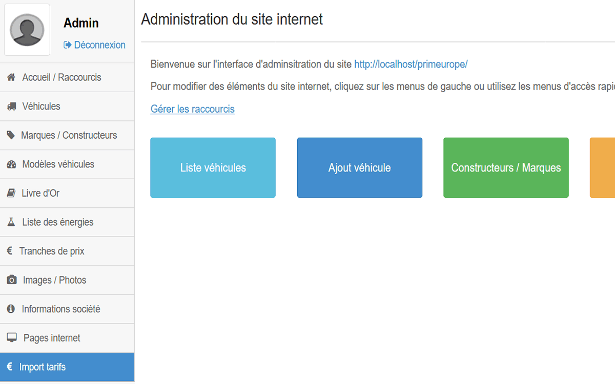 Console d'administration