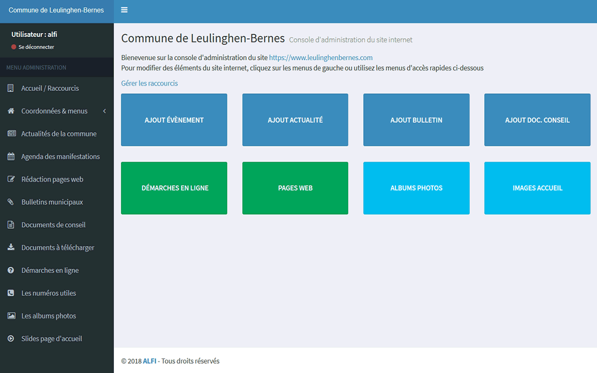 Console d'adminisitration du site web